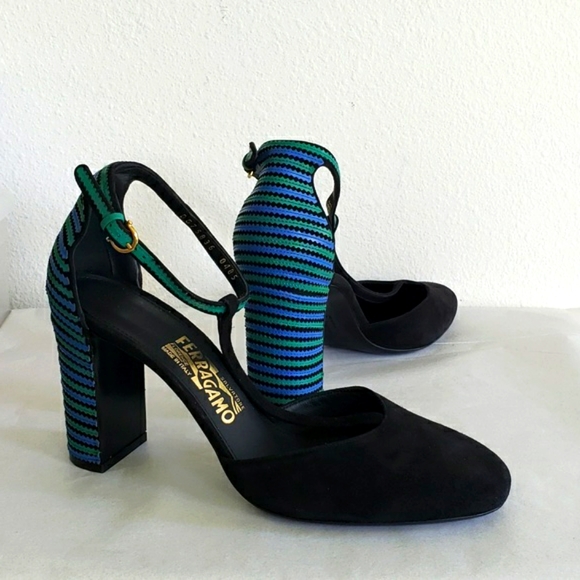 NWOT Salvatore Ferragamo Fergie Suede/Leather T-strap Shoes Size 9 1/2 … - Picture 3 of 11